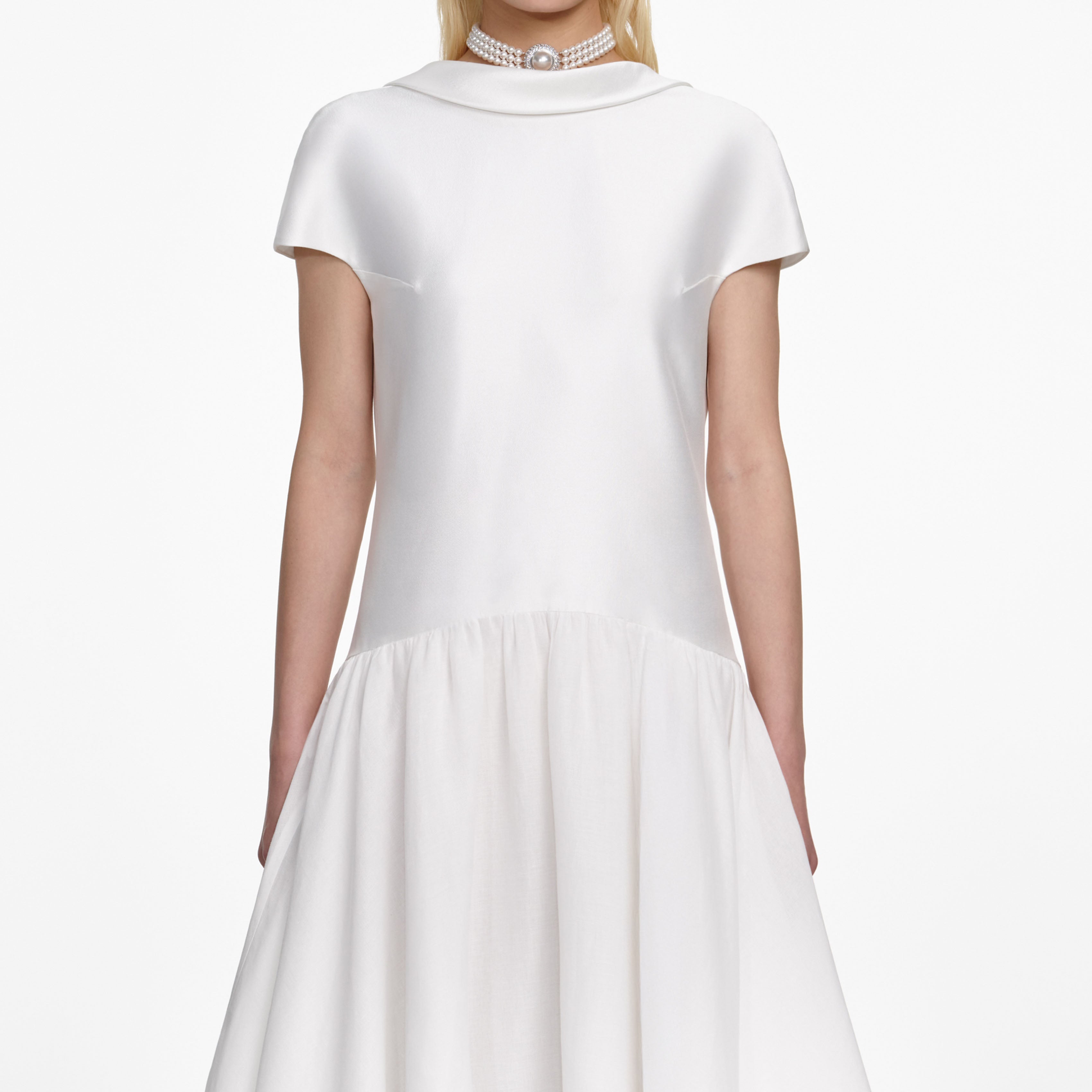 White Satin Ramie Midi Dress