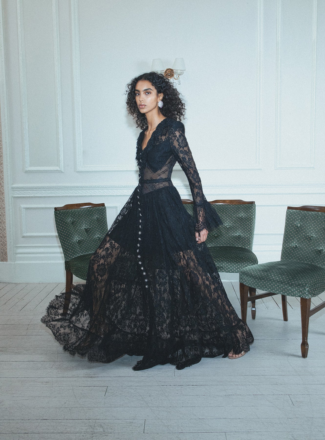 Black Lace Ruffle Maxi Dress