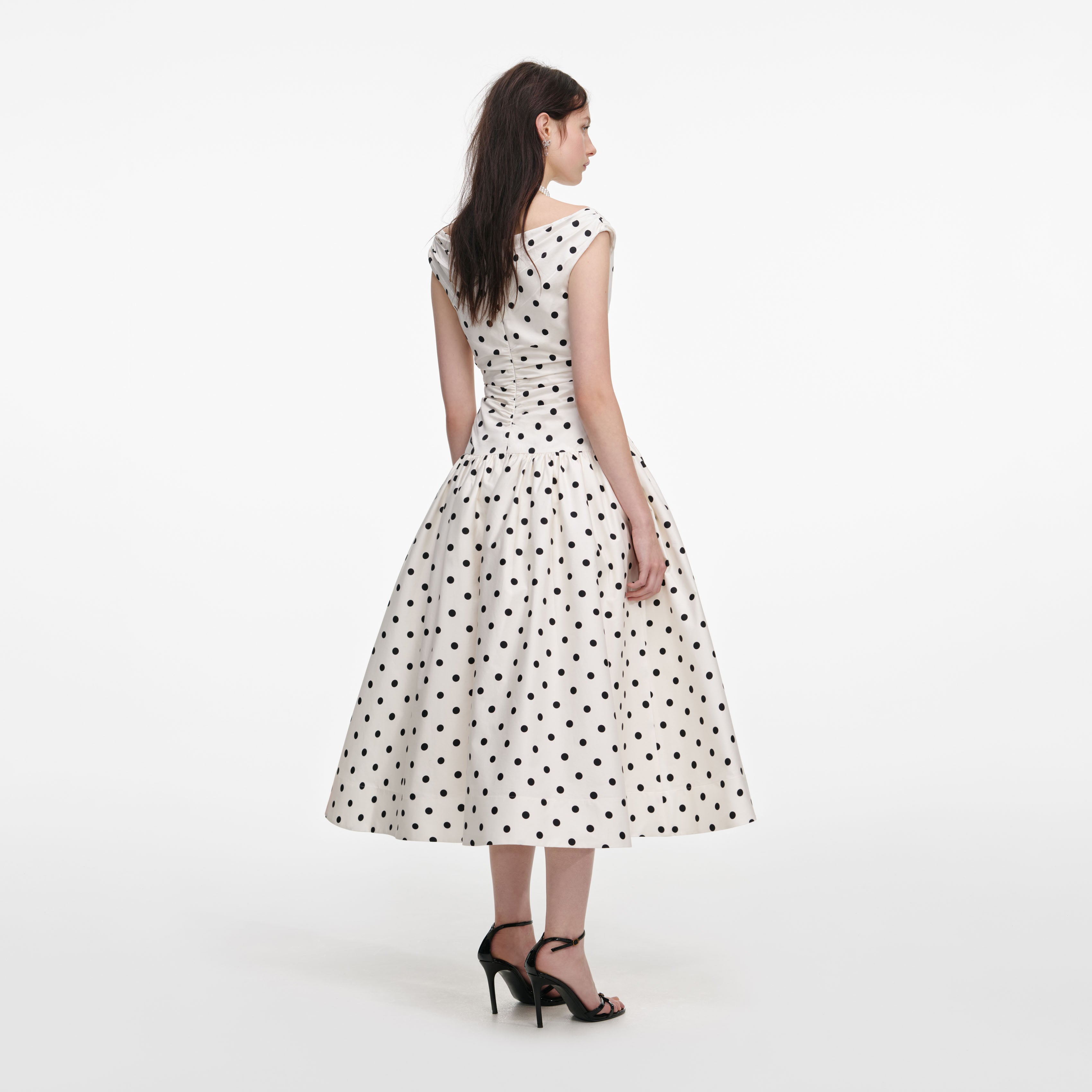 Cream Polka Dot Cotton Midi Dress