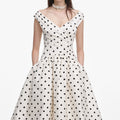Cream Polka Dot Cotton Midi Dress