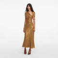 Gold Rhinestone Drape Midi Dress