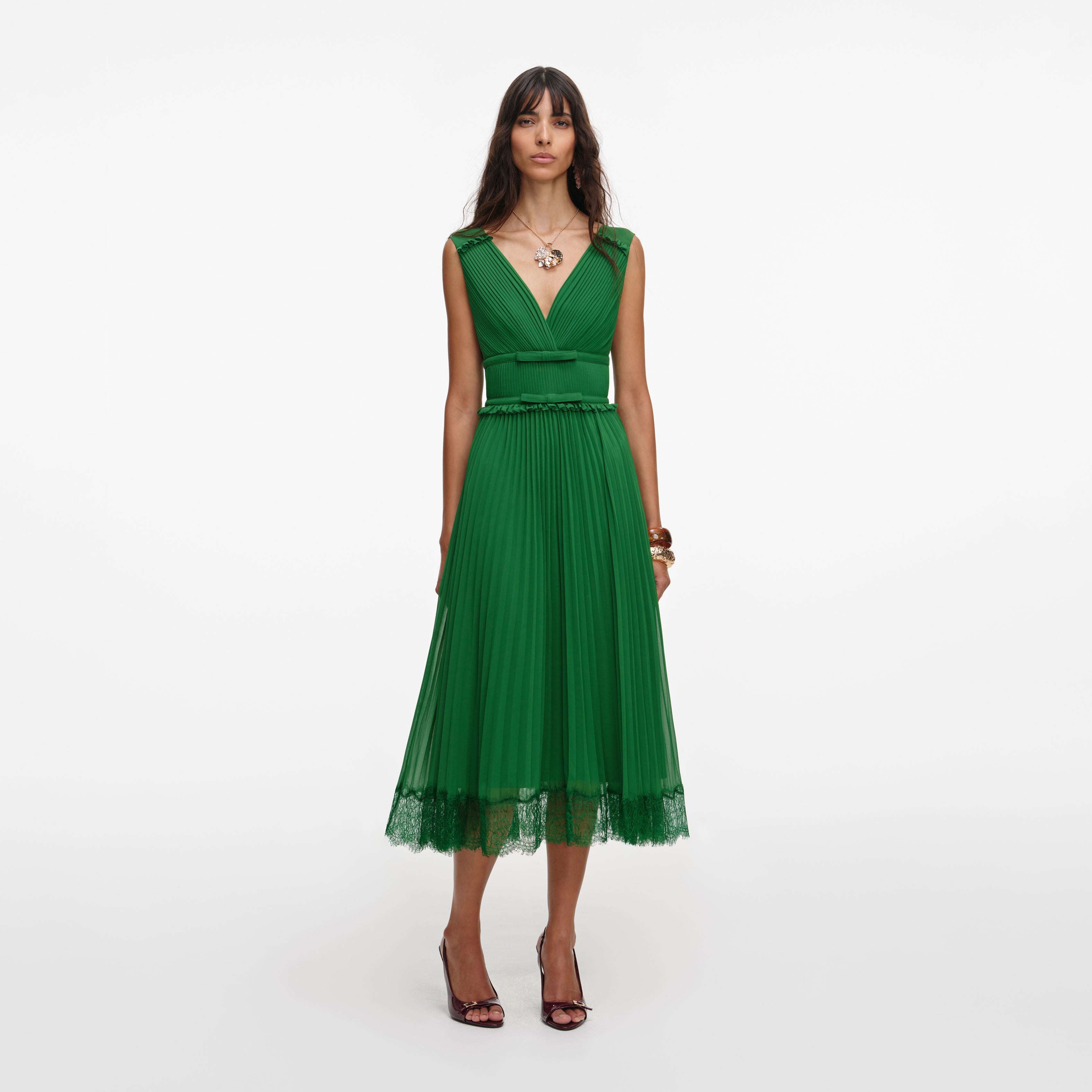 Green Chiffon Midi Dress