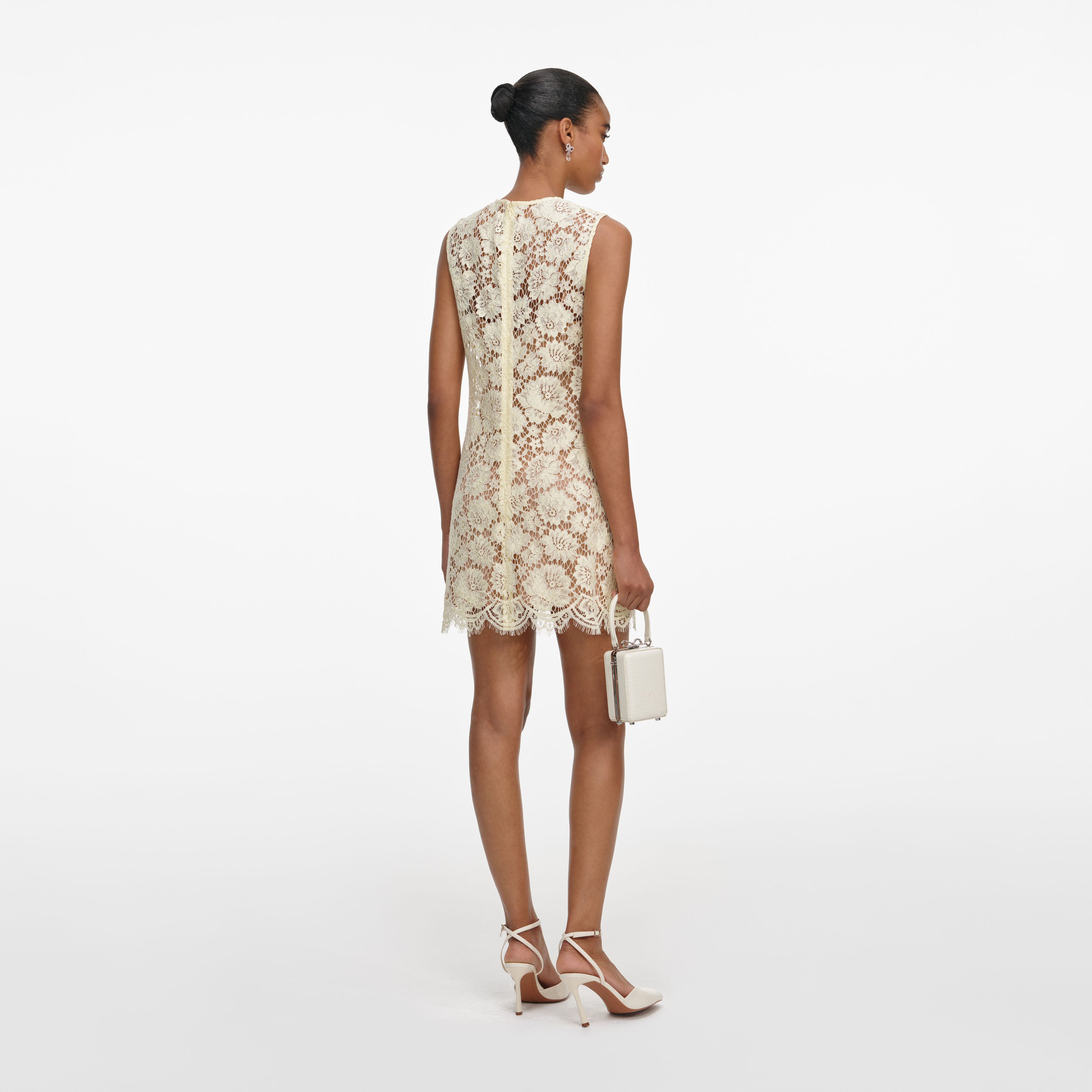 Yellow Fine Lace Mini Dress