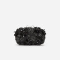 Black Satin Floral Crystal Clutch Bag