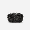 Black Satin Floral Crystal Clutch Bag