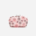 Pink Satin Floral Crystal Clutch
