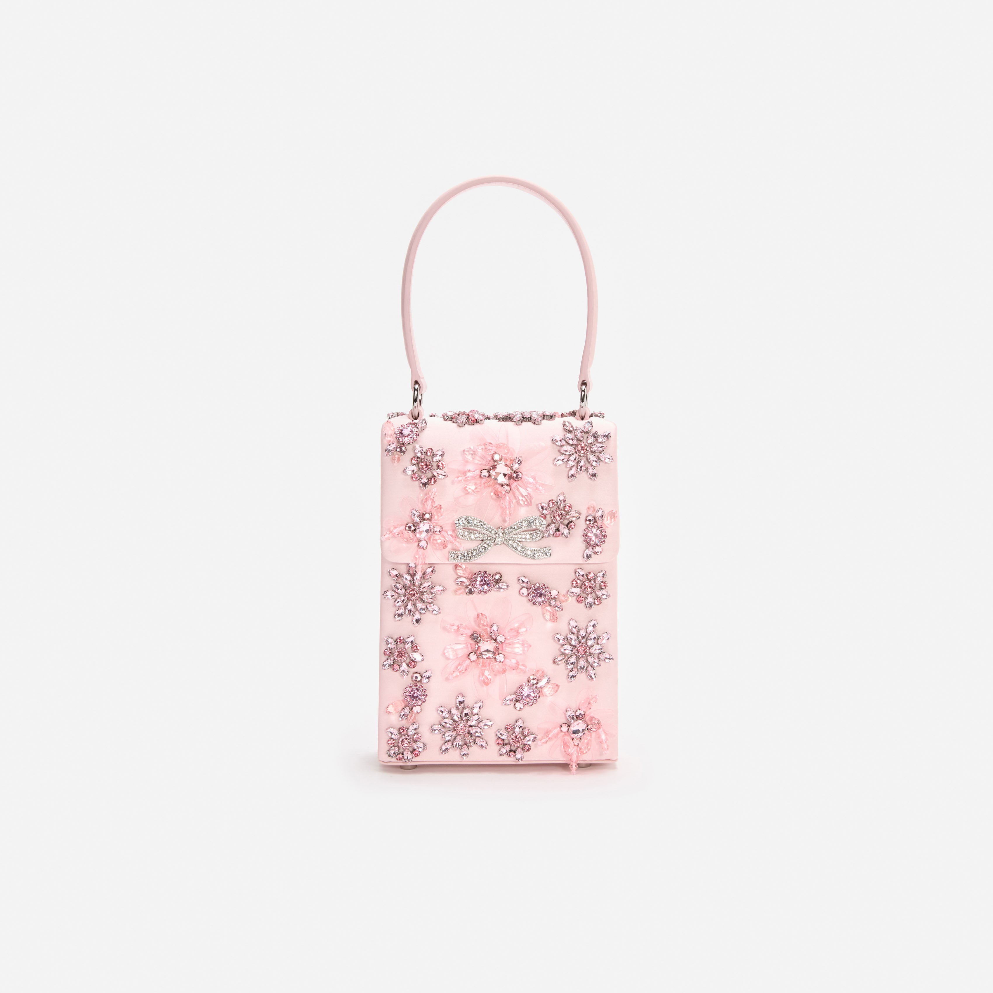Pink Satin Floral Crystal Mini Bag