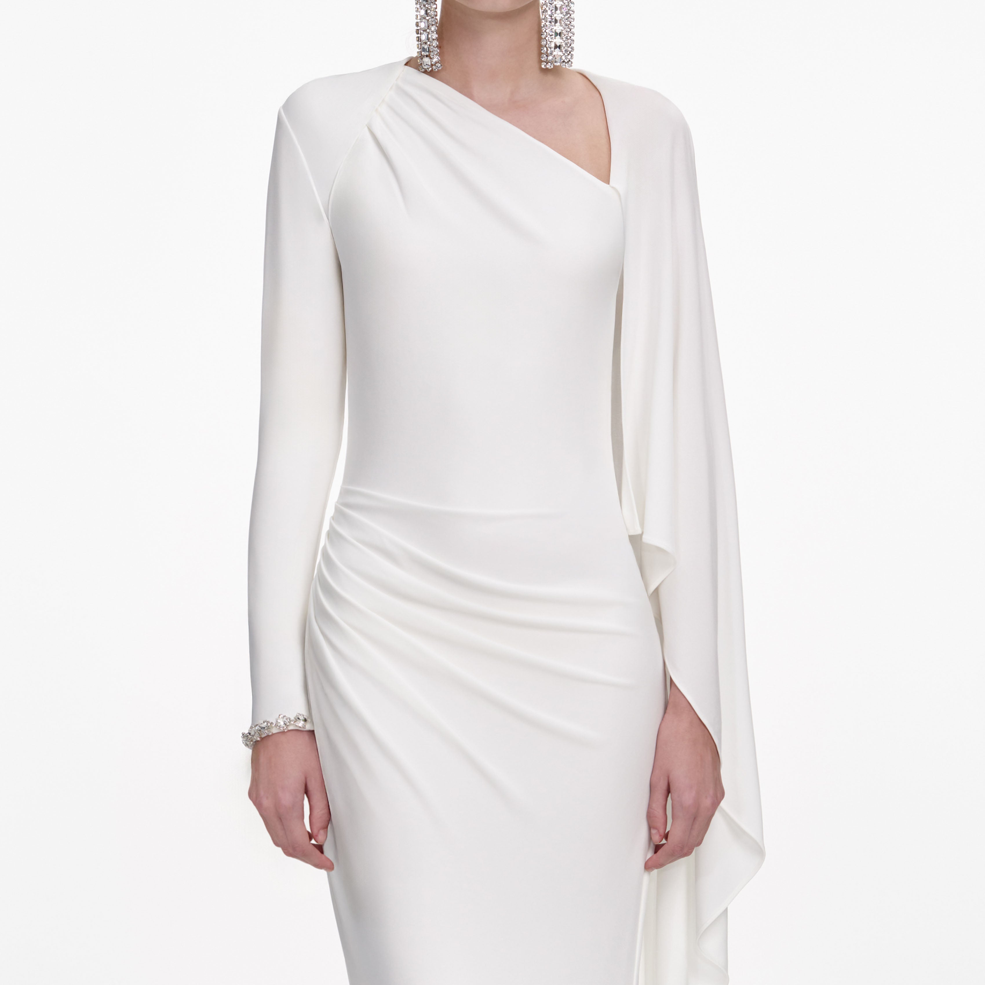 White Jersey Drape Maxi Dress
