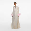 Champagne Metallic Ombre Feather Maxi Dress