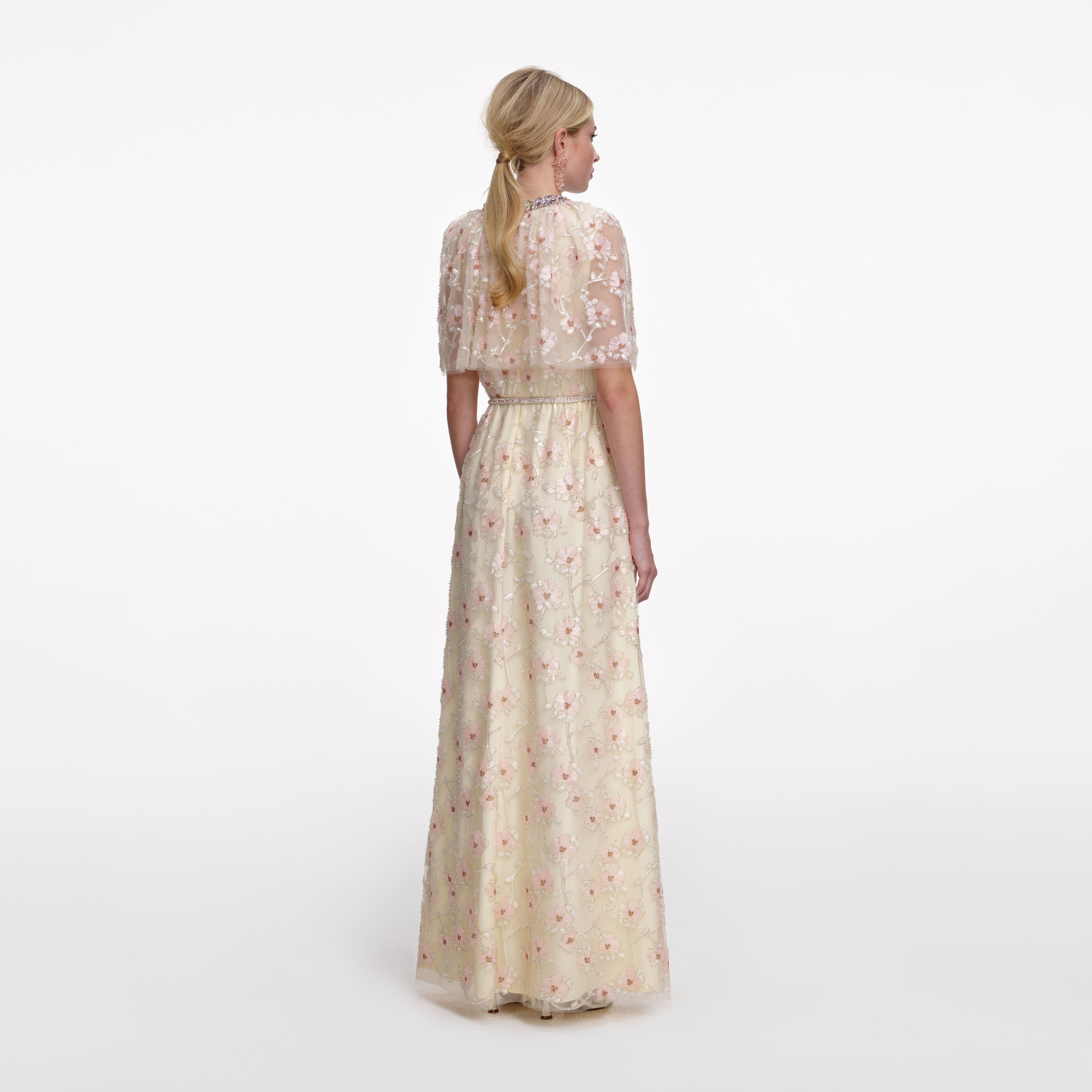 Champagne Floral Embellished Maxi Dress