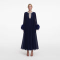 Navy Chiffon Feather Midi Dress