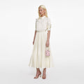 Cream Satin Jacquard Midi Dress