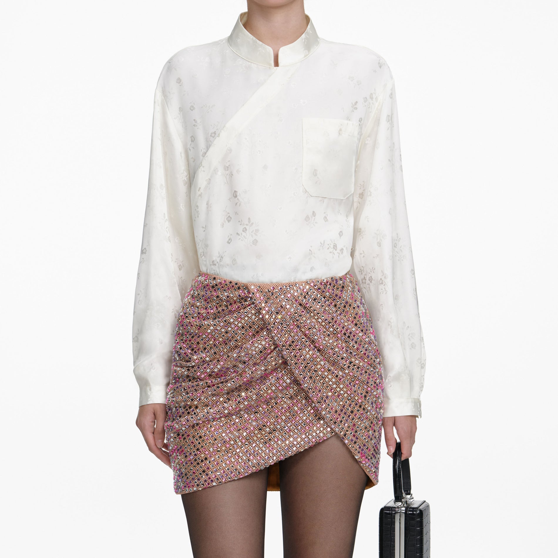 Cream Satin Jacquard Blouse