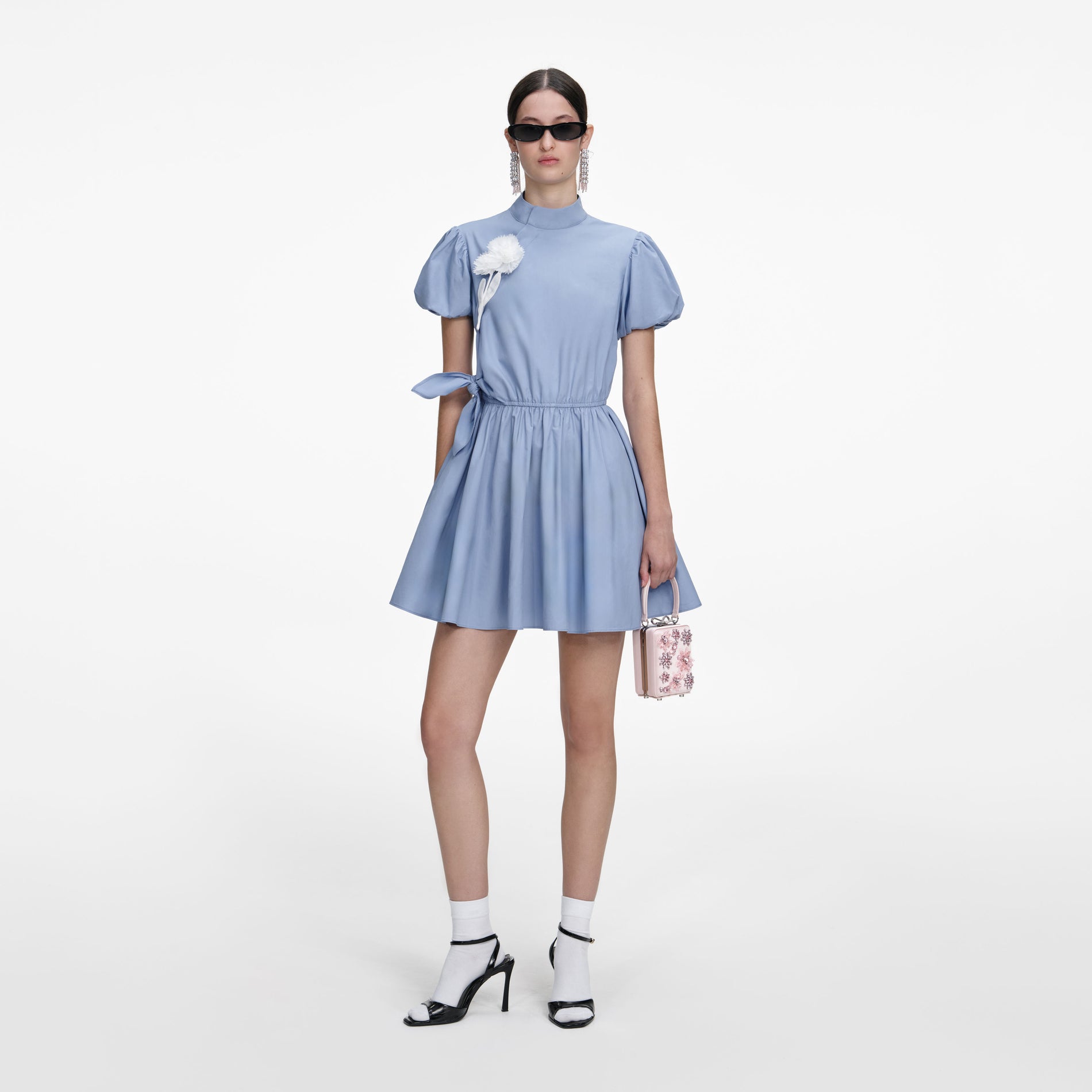 Blue Cotton Drape Mini Dress