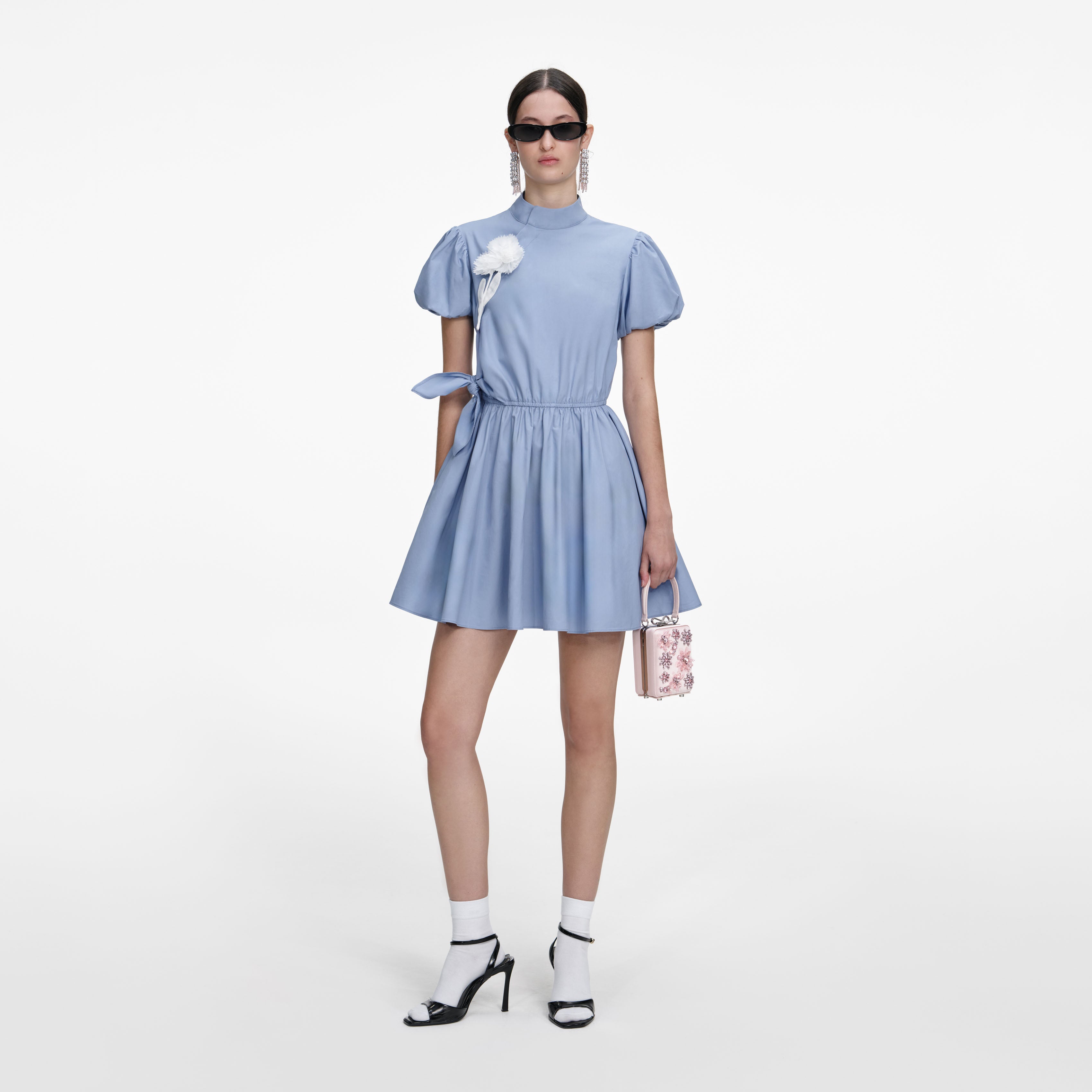 Blue Cotton Drape Mini Dress