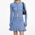 Blue Pearl Trim Knit Mini Skirt