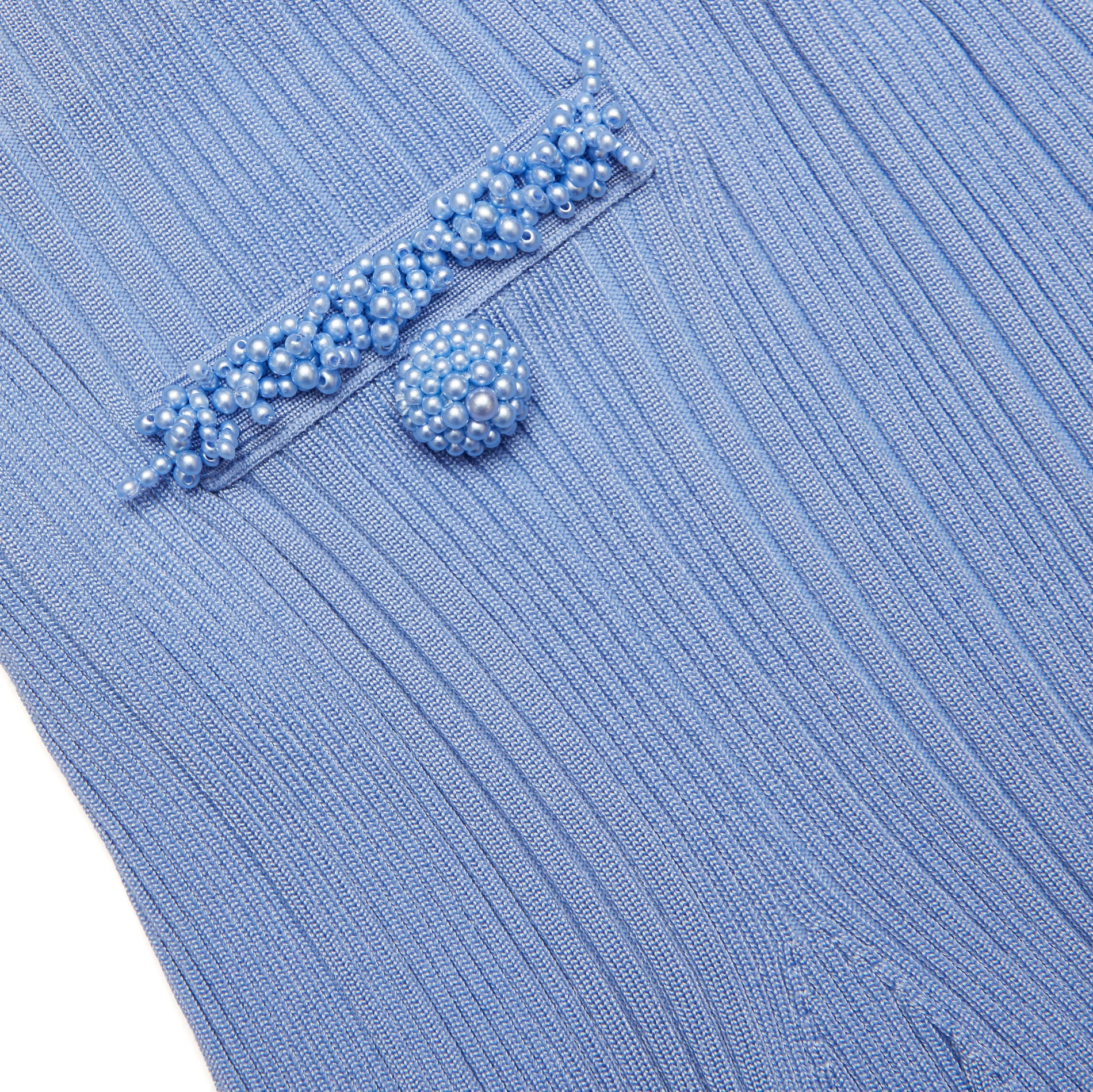 A close up of the fabric for the Blue Pearl Trim Knit Mini Skirt