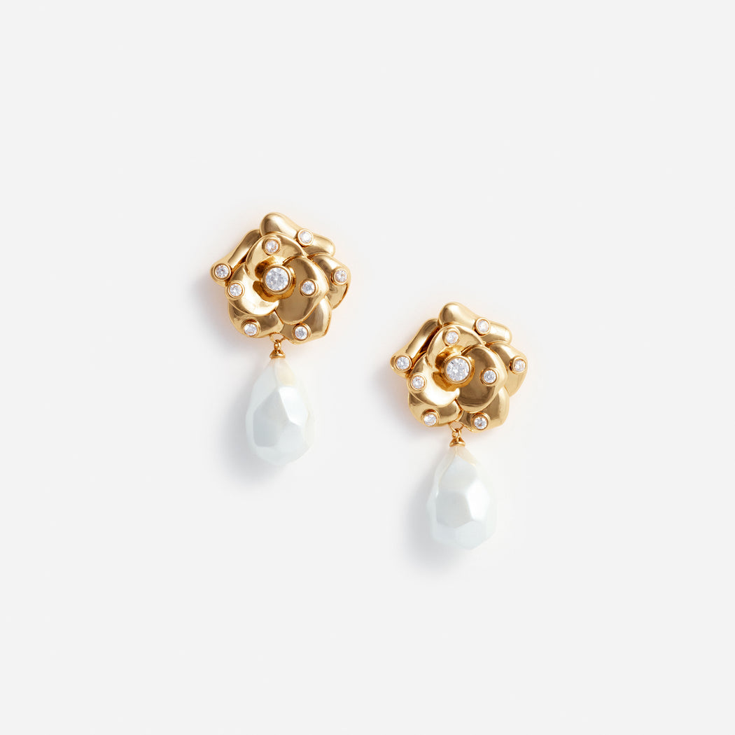 Gold Flower Pearl Earrings