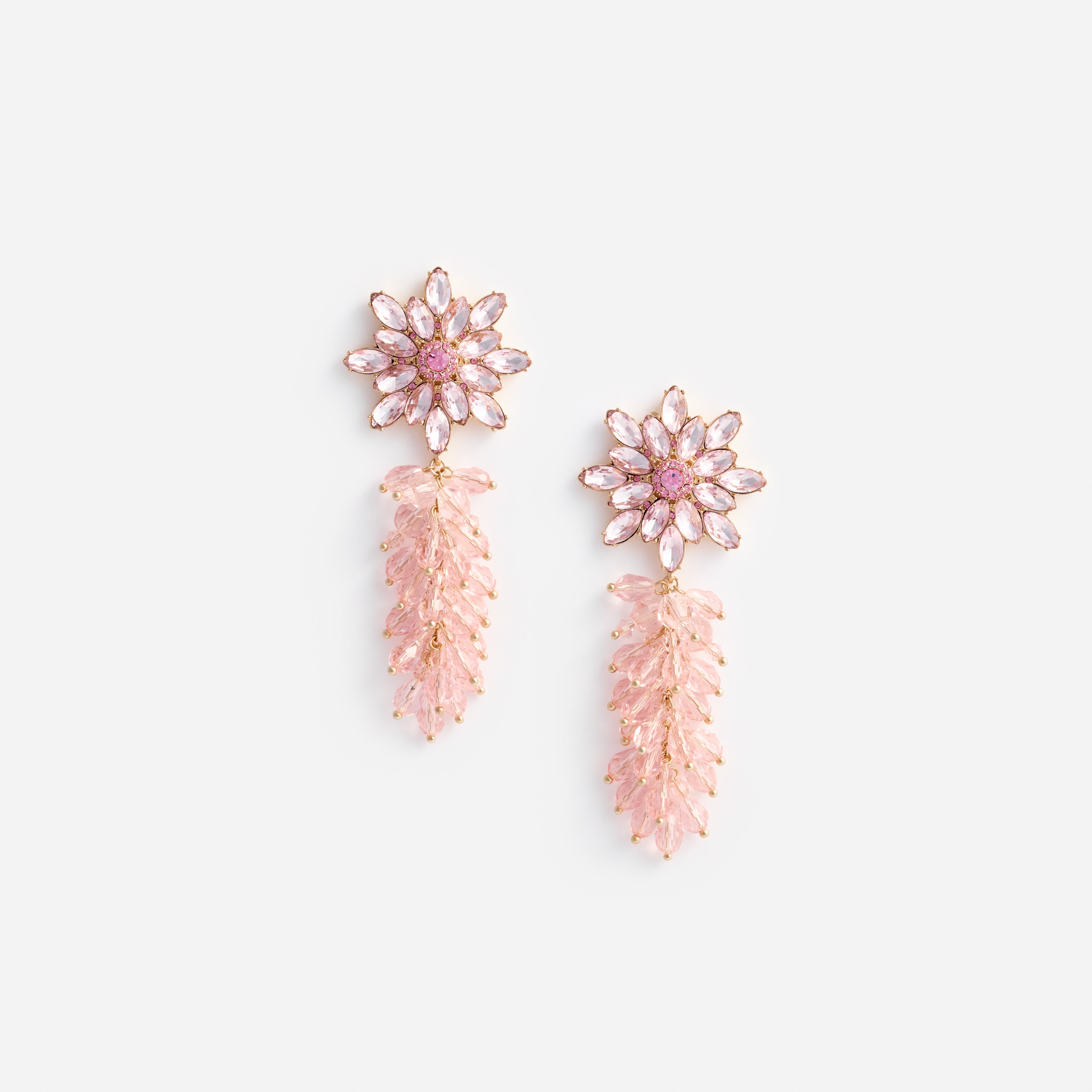 Pink Crystal Cluster Flower Earrings