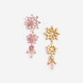 Pink Crystal Tiered Flower Earrings