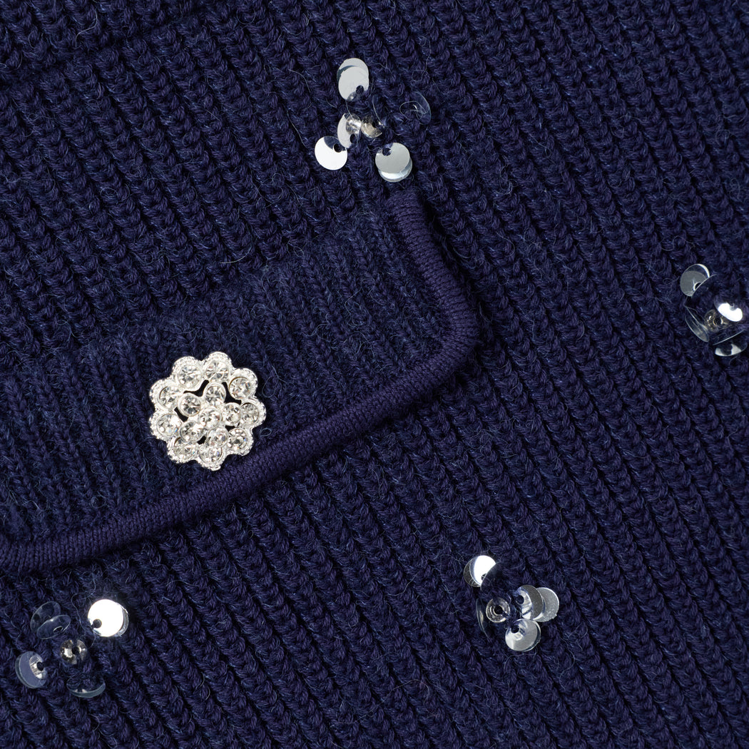 Navy Embellished Knit Skirt