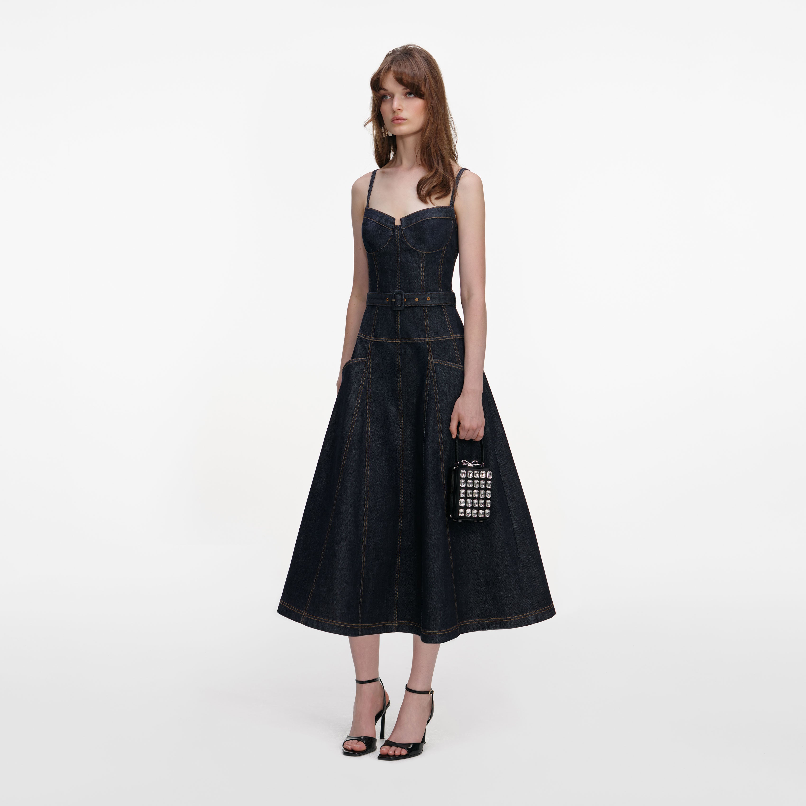 Indigo Denim Flared Midi Dress