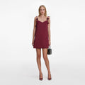 Burgundy Satin Flower Mini Dress