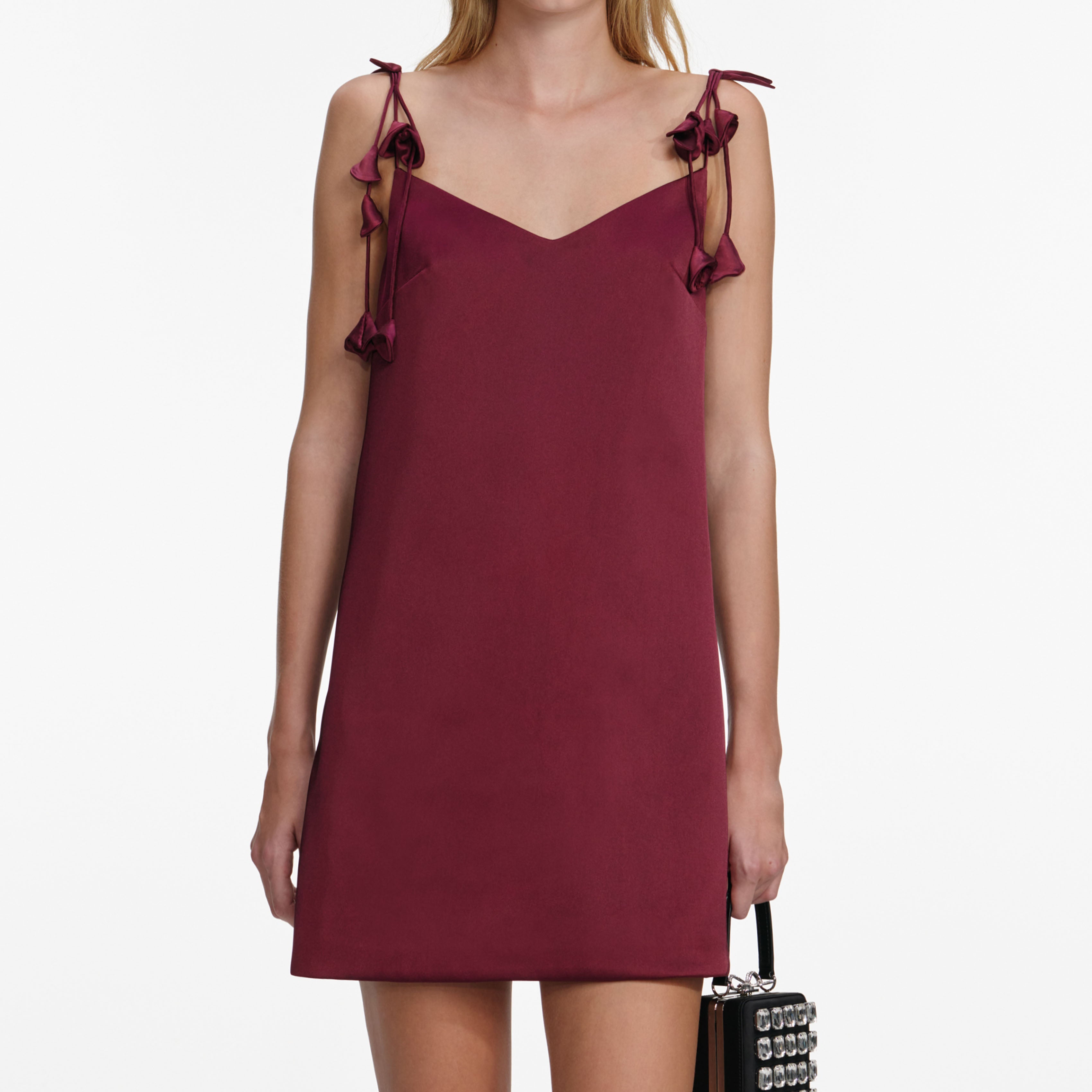 Burgundy Satin Flower Mini Dress