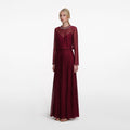Burgundy Organza Lace Maxi Dress