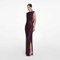 Burgundy Rhinestone Drape Maxi Dress