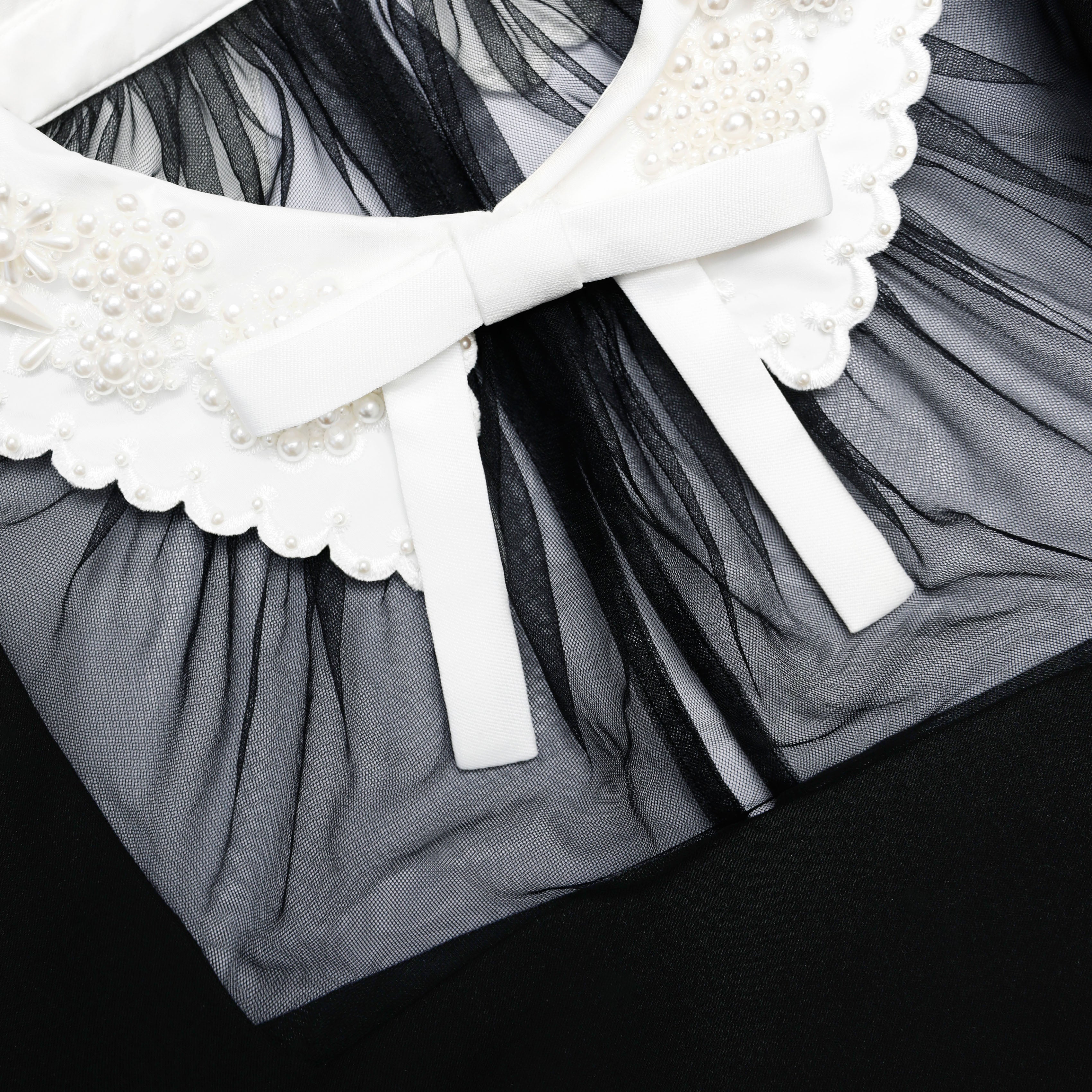 Black Crepe Bow Collar Midi Dress