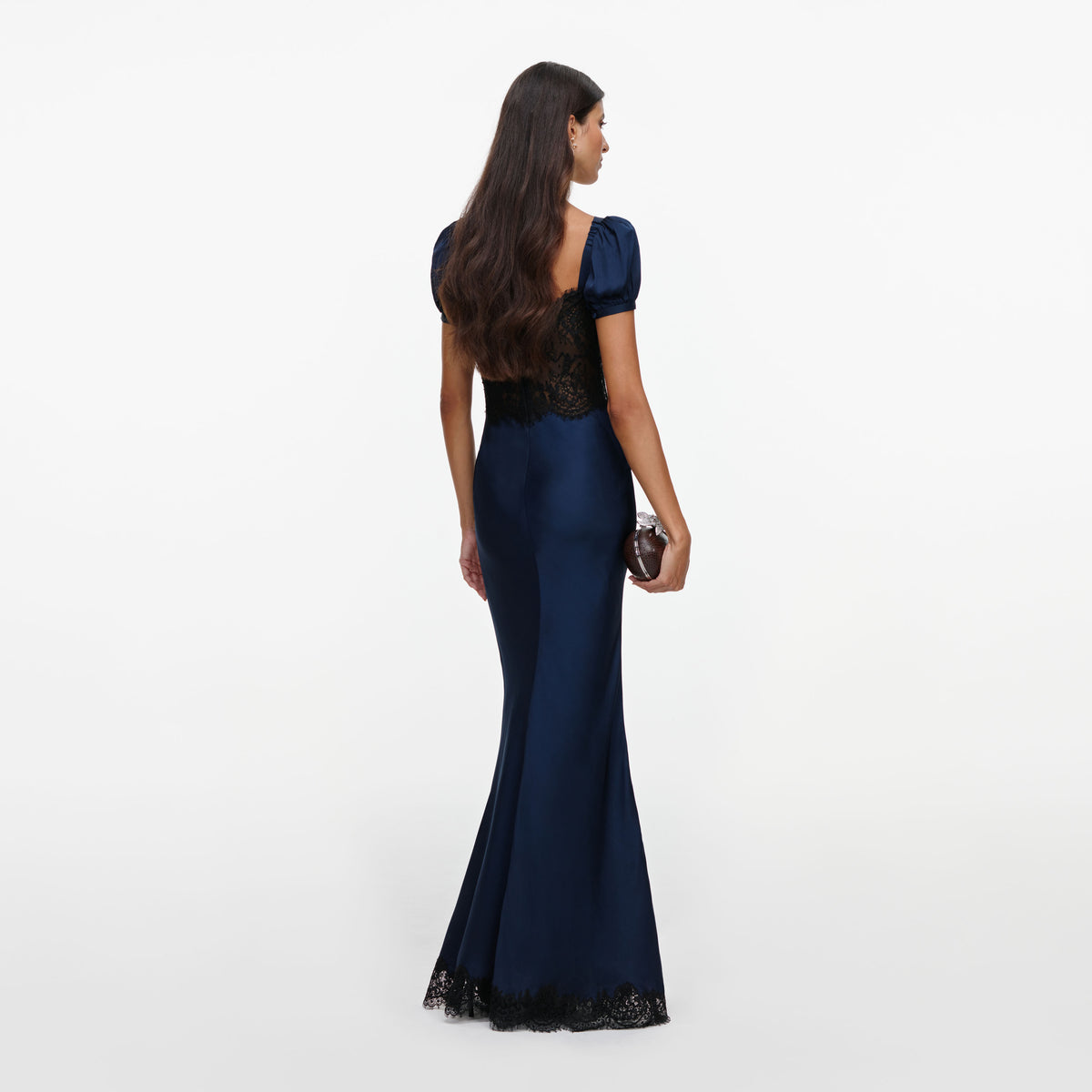 Navy Viscose Lace Maxi Dress