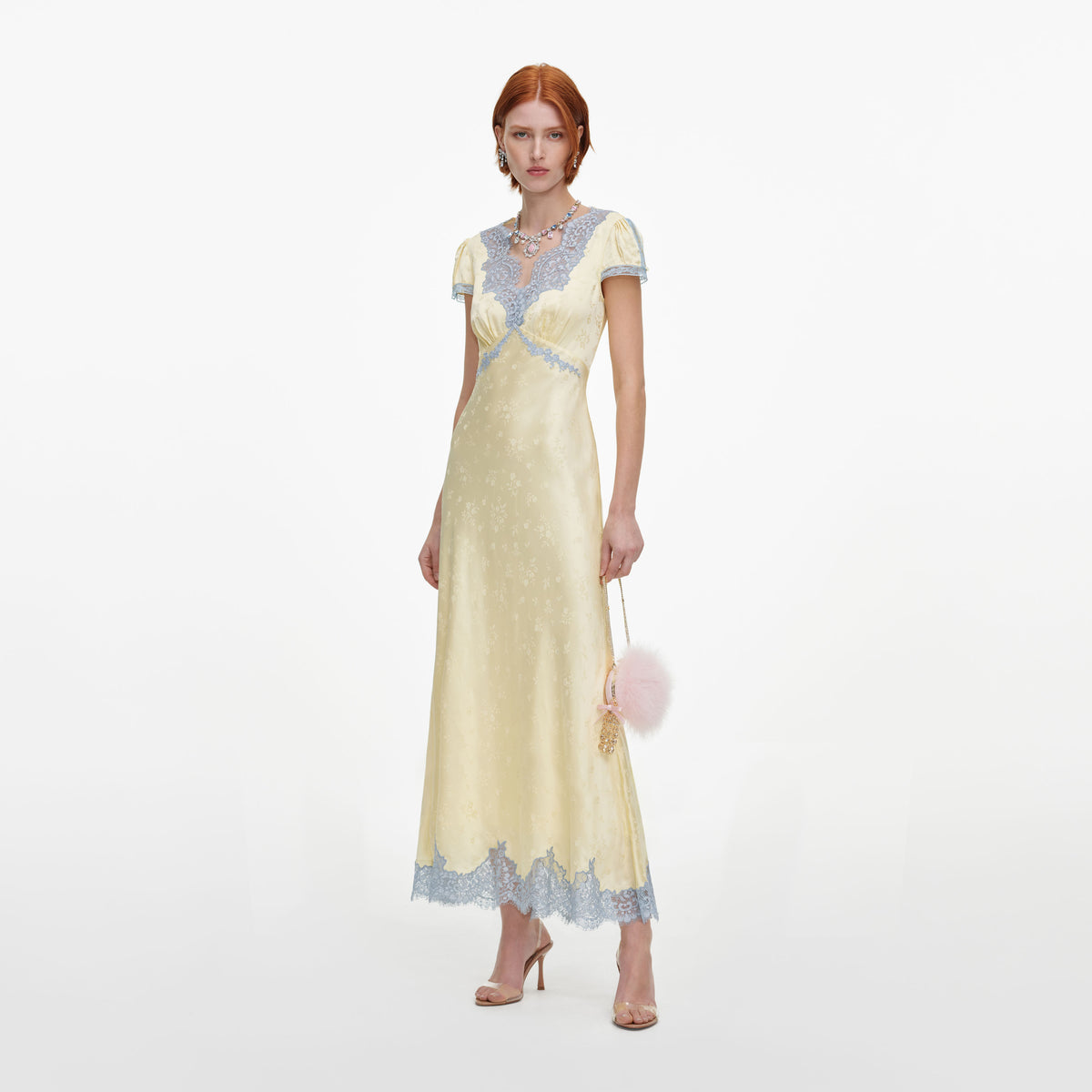 Yellow Viscose Lace Midi Dress