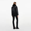 Black Faux Leather Bomber Jacket