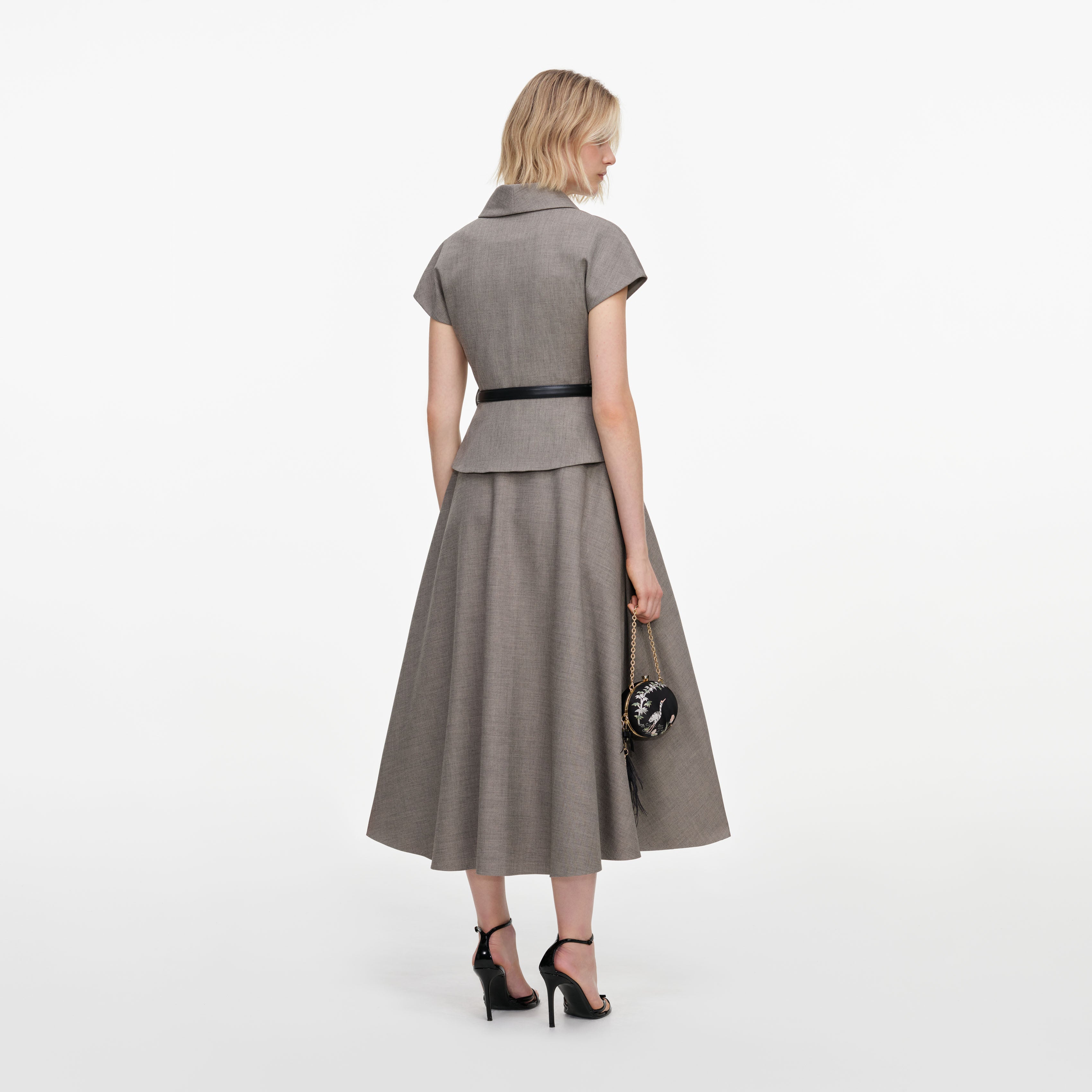 Brown Twill Brooch Midi Dress