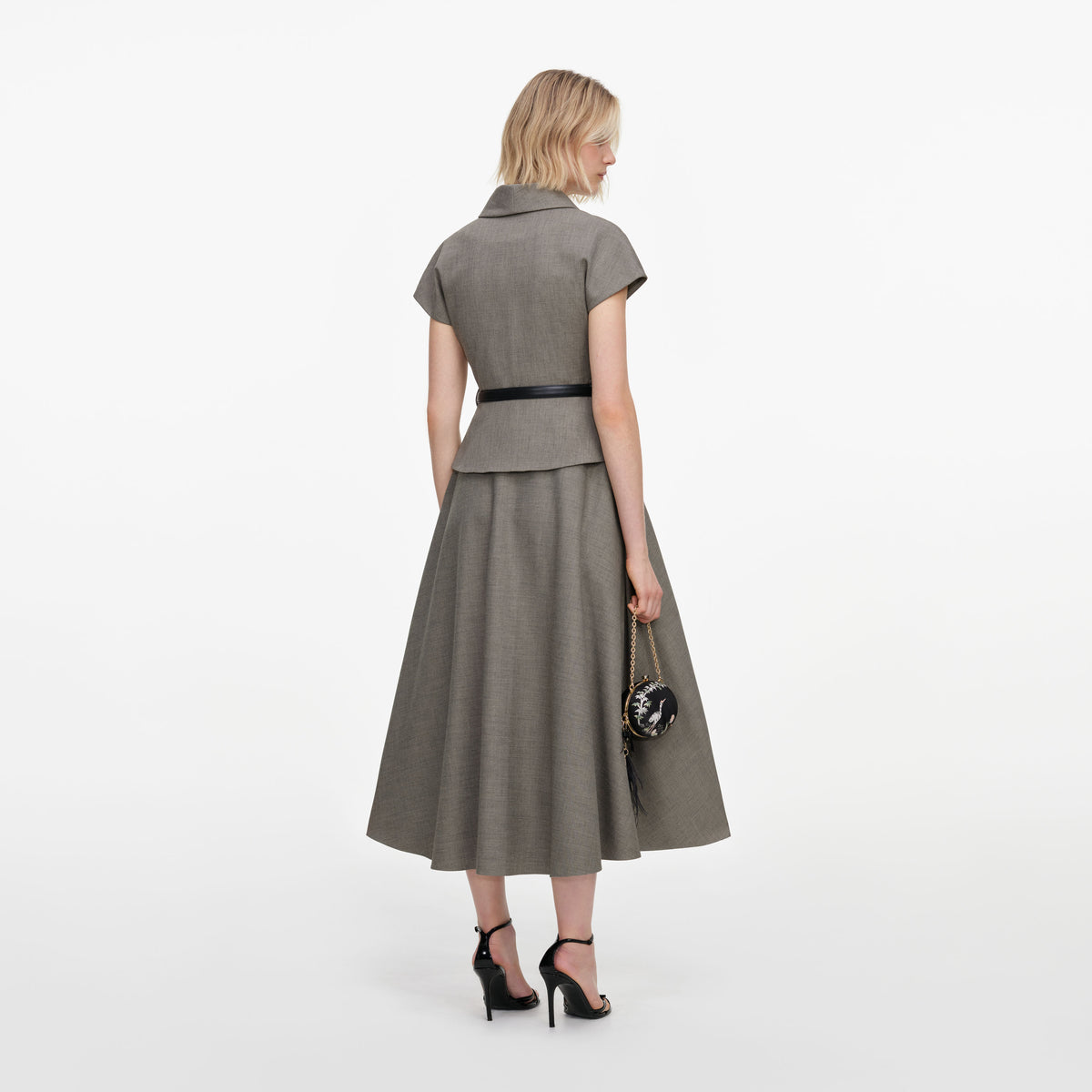 Brown Twill Brooch Midi Dress