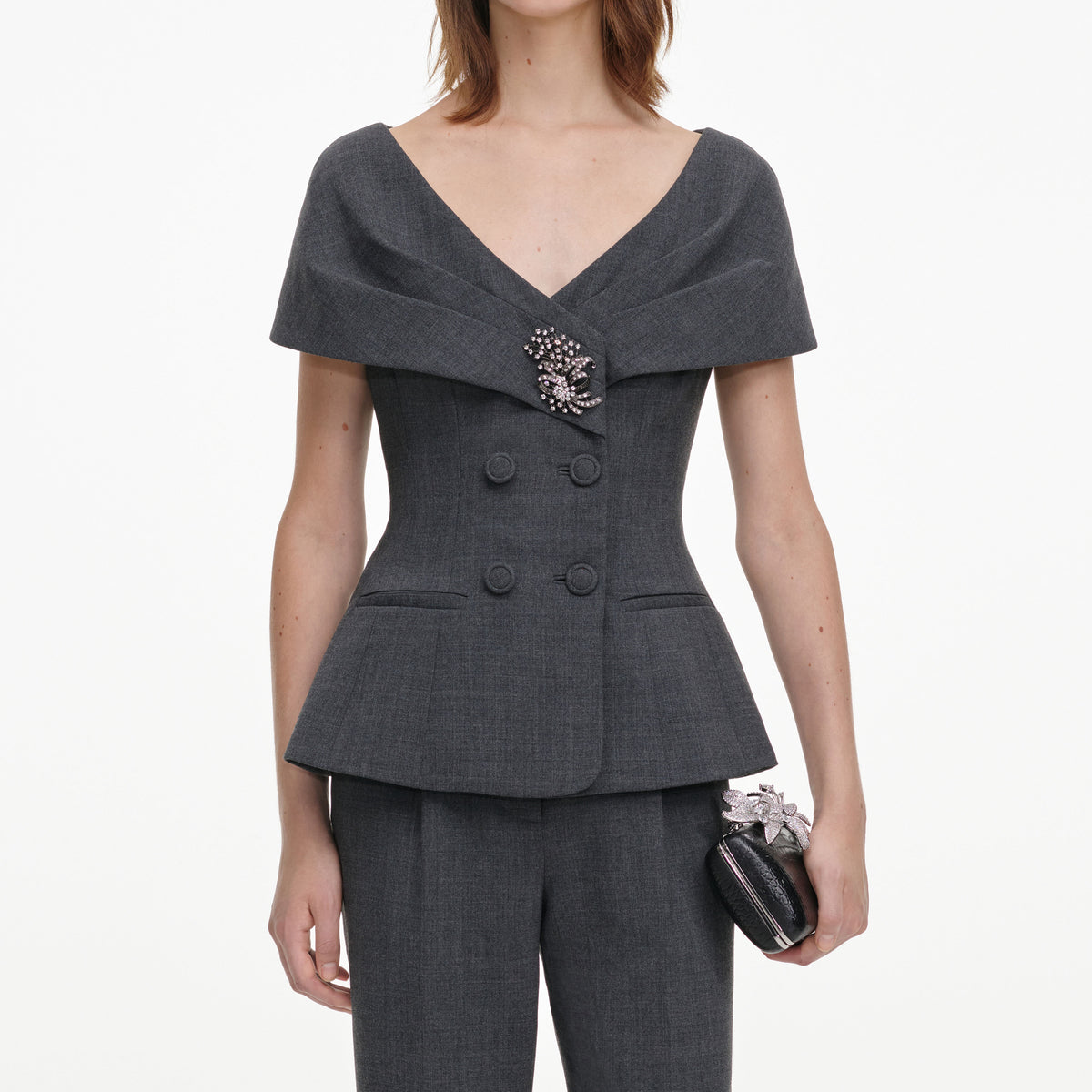 Grey Tailored Brooch Jumpsuit