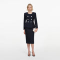 Navy Boucle Midi Dress