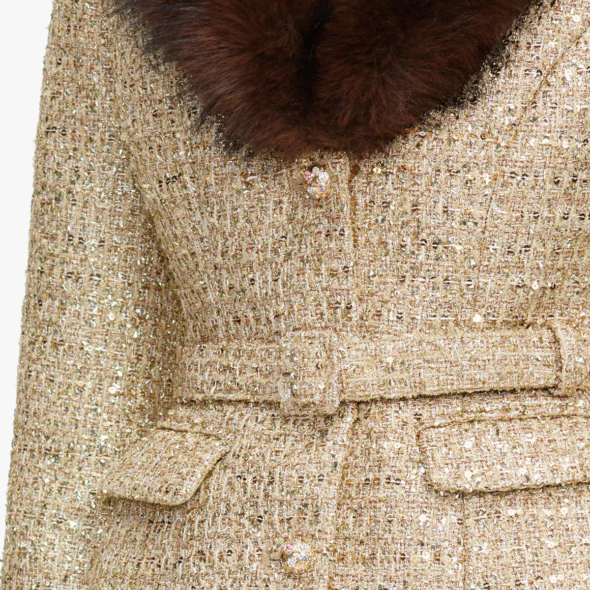 Gold Sequin Boucle Fur Collar Jacket