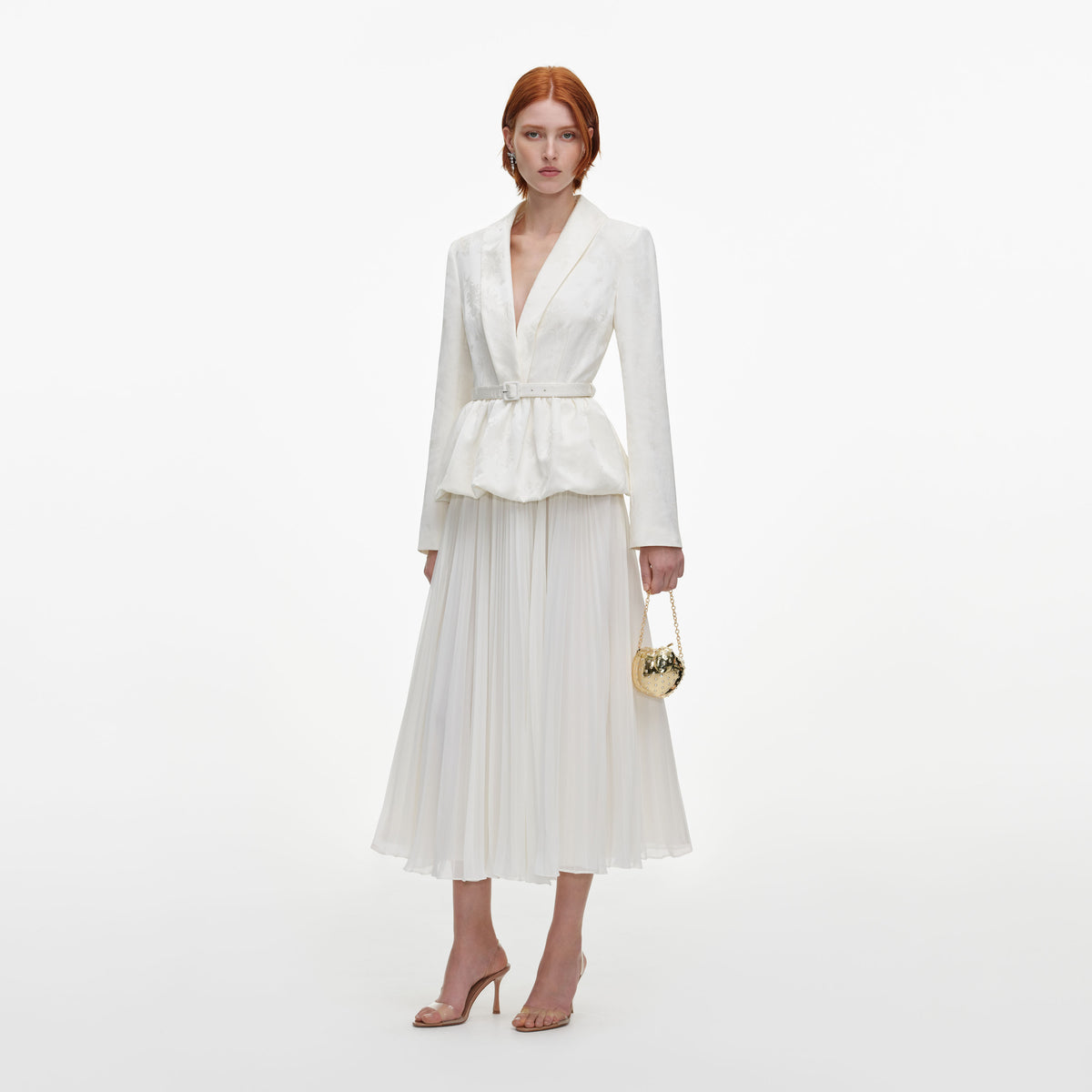 Cream Jacquard Tailored Midi Dress