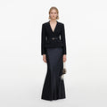 Black Tailored Fur Collar Maxi Dress