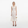Cream Lace Flower Midi Dress