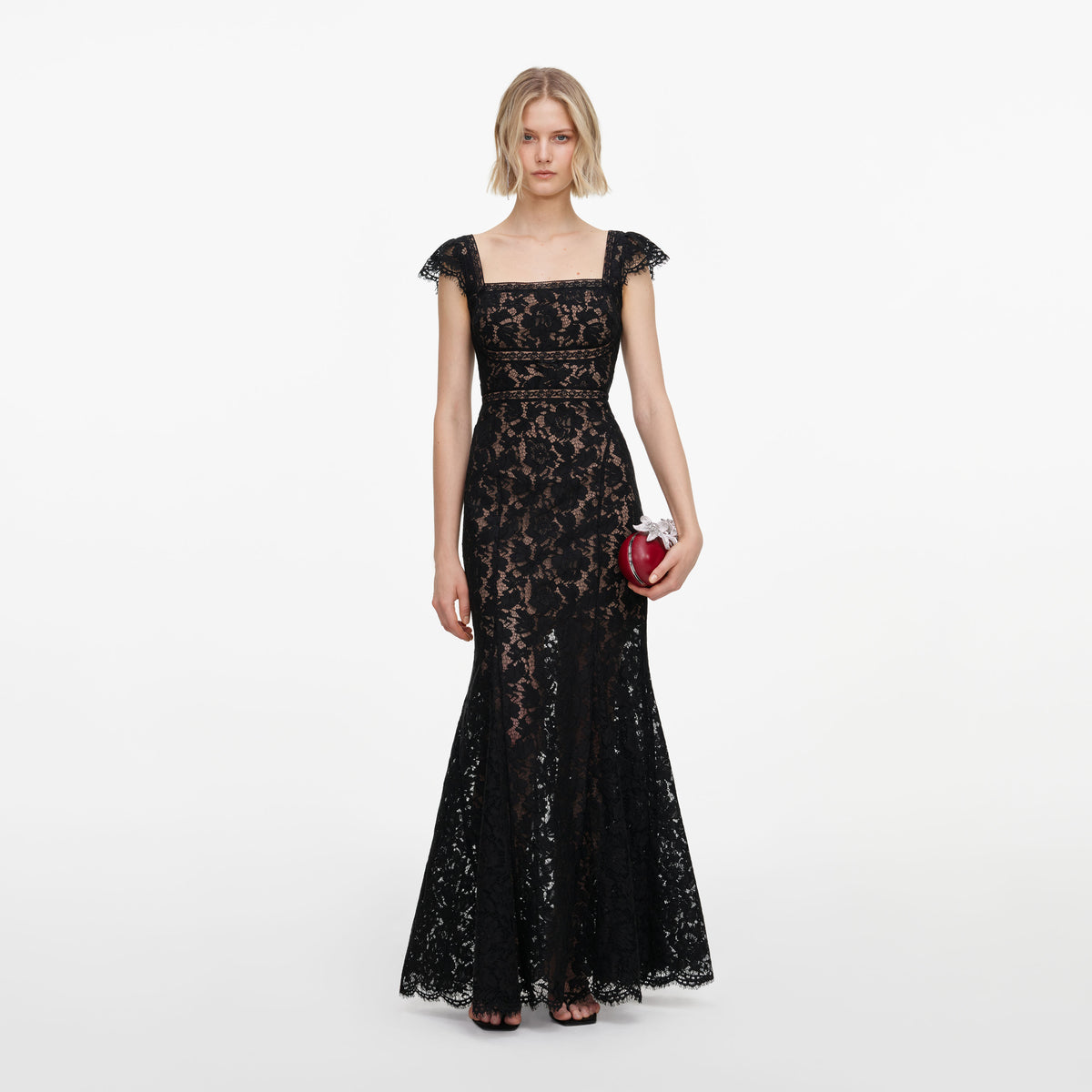 Black Lace Square Neck Maxi Dress