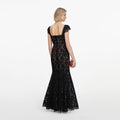 Black Lace Square Neck Maxi Dress