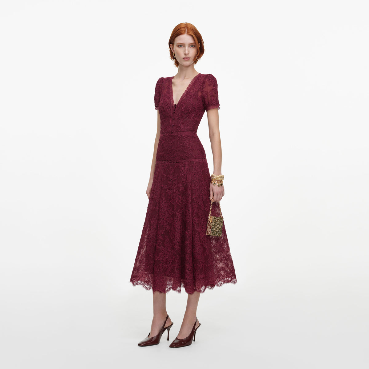 Burgundy Lace Midi Dress