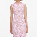 Pink Lace Beaded Trim Midi Dress