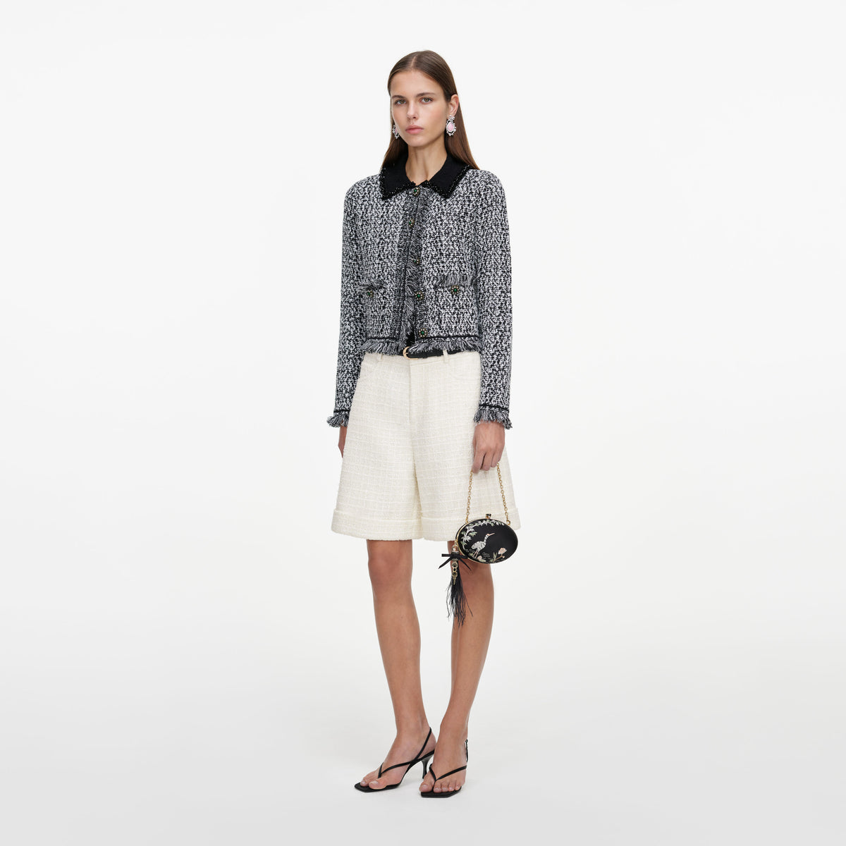 Cream Sequin Boucle Tailored Shorts