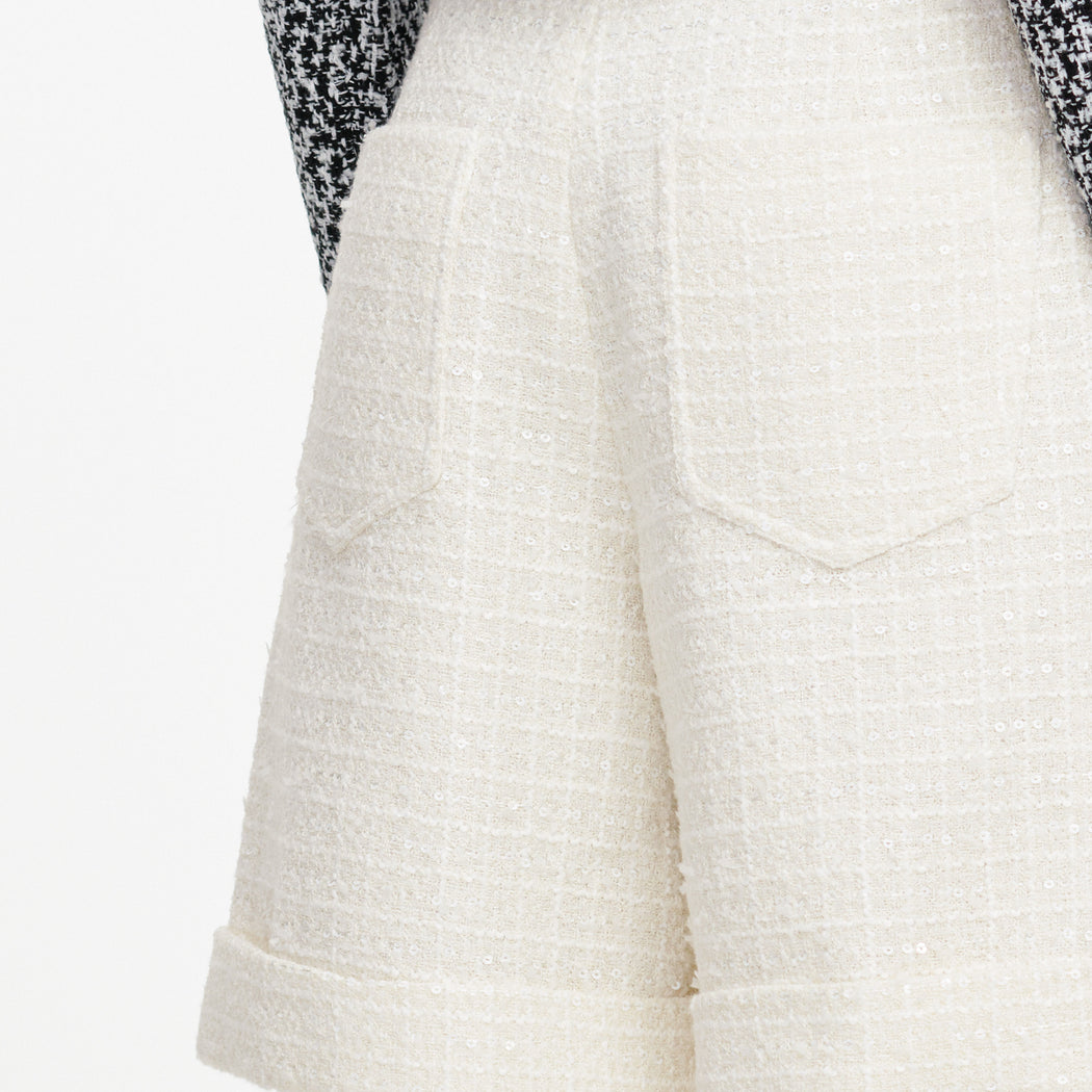 Cream Sequin Boucle Tailored Shorts