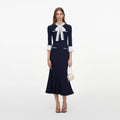 Navy Pointelle Lace Knit Midi Dress