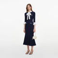 Navy Pointelle Lace Knit Midi Dress